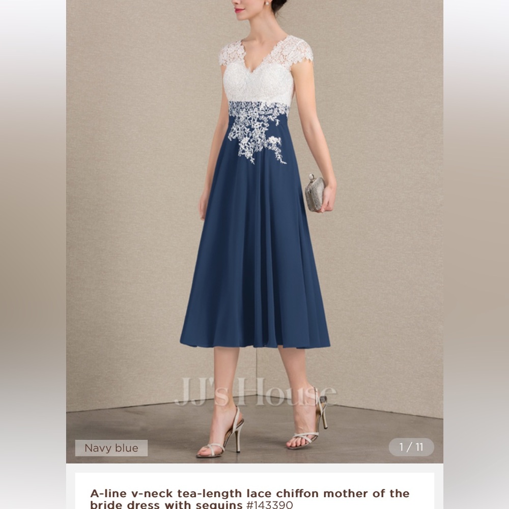 A-line v-neck tea-length lace chiffon mother of the bride dress with sequins